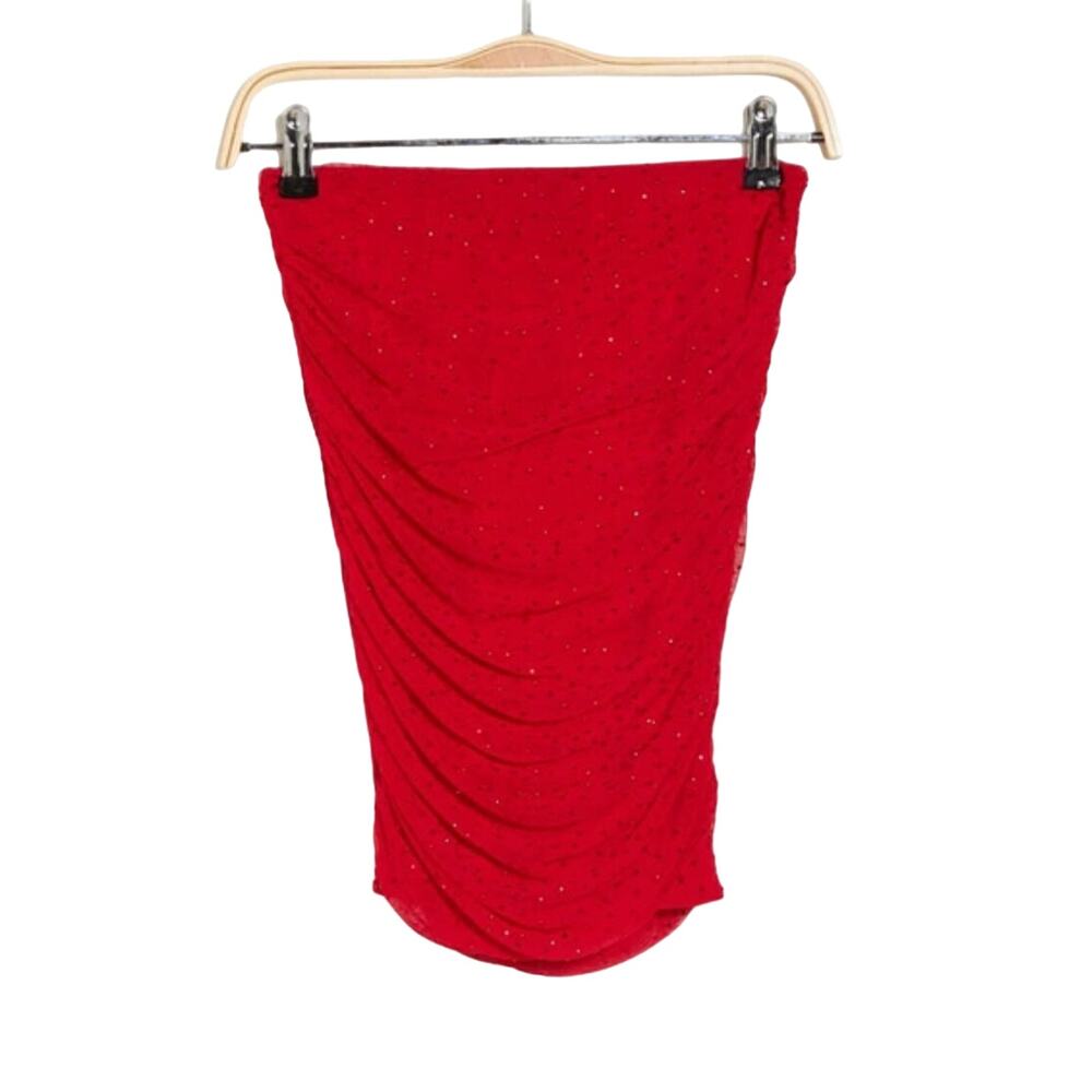 AFRM Skirt Small Red Desani Rhinestone Dotted Ruched Mini Bedazzled Club Rave - Picture 8 of 11